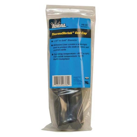 Adhesive Lined Heat Shrink End Cap, Medium Wall, 3:1 I.D. Shrink Ratio, Black, 2-3/4 in, 5 PK MPN:46-382
