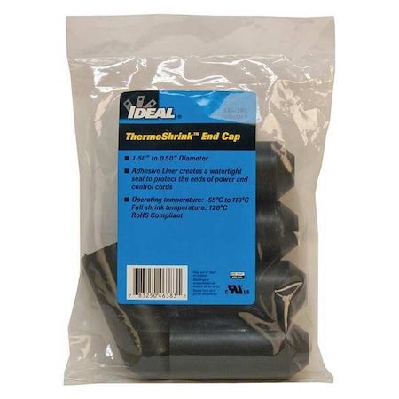 Adhesive Lined Heat Shrink End Cap, Medium Wall, 3:1 I.D. Shrink Ratio, Black, 3.31 in, 5 PK MPN:46-383