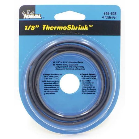 Heat Shrink Tube, Thin Wall, 2:1 I.D. Shrink Ratio, 0.15 in I.D. Before Shrinking, Black, 6 in MPN:46-603