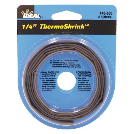 Heat Shrink Tube, Thin Wall, 2:1 I.D. Shrink Ratio, 0.27 in I.D. Before Shrinking, Black, 4 ft MPN:46-605