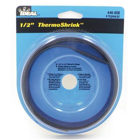 Heat Shrink Tube, Thin Wall, 2:1 I.D. Shrink Ratio, 0.54 in I.D. Before Shrinking, Black, 4 ft MPN:46-608