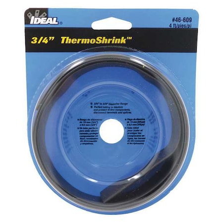 Heat Shrink Tube, Thin Wall, 2:1 I.D. Shrink Ratio, 0.81 in I.D. Before Shrinking, Black, 4 ft MPN:46-609