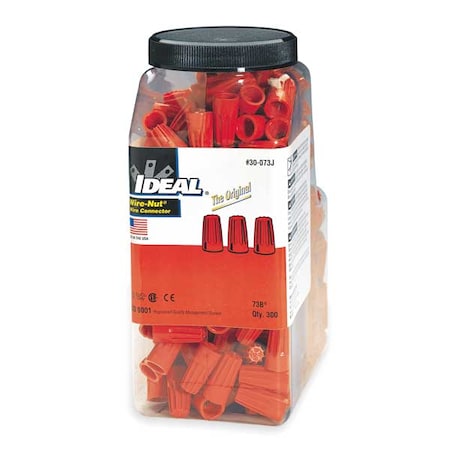 Twist-On Wire Connector, 14 AWG Max, Orange, Polypropylene Insulation, 600 V, 300 PK MPN:30-073J