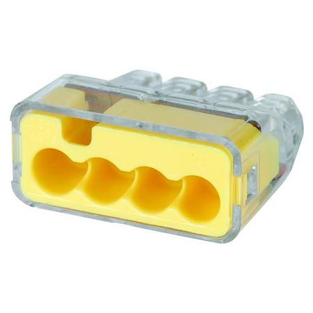 Push-In Wire Connector, 12 AWG Max, 4 Port, Yellow, Polycarbonate Insulation, 600 V, 20 A, 200 PK MPN:30-1034J