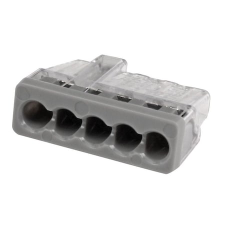 Push-In Wire Connector, 12 AWG Max, 5 Port, Gray, Polycarbonate Insulation, 600 V, 20 A, 200 PK MPN:30-1087J