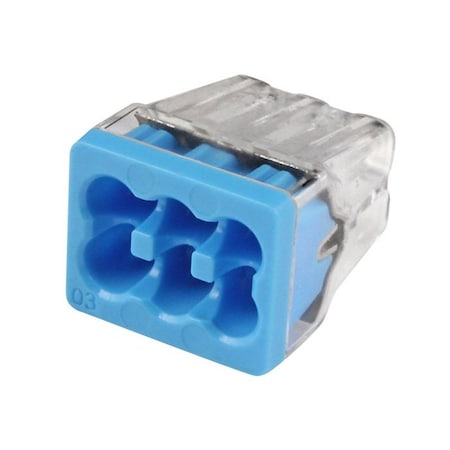 Push-In Wire Connector, 12 AWG Max, 6 Port, Blue, Polycarbonate Insulation, 600 V, 20 A, 200 PK MPN:30-1088J