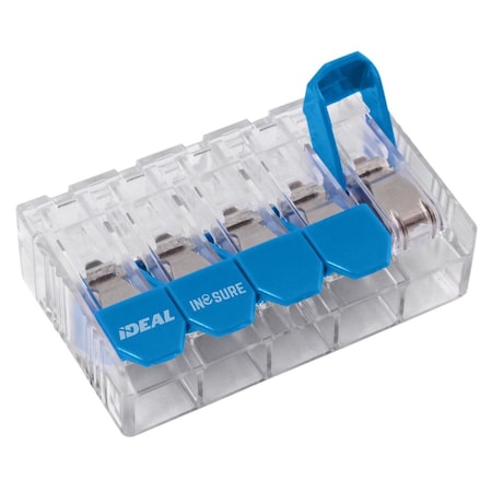 Lever Wire Connector, 10 AWG Max, 5 Port, Blue, Clear, 600 V, 125 PK MPN:30-15L35J