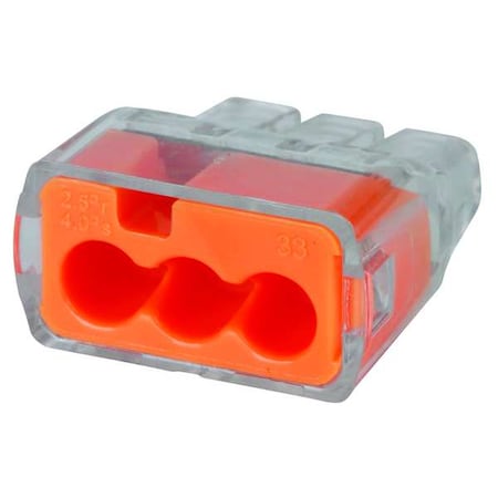 Push-In Wire Connector, 12 AWG Max, 3 Port, Orange, Polycarbonate Insulation, 600 V, 20 A, 5000 PK MPN:30-1633