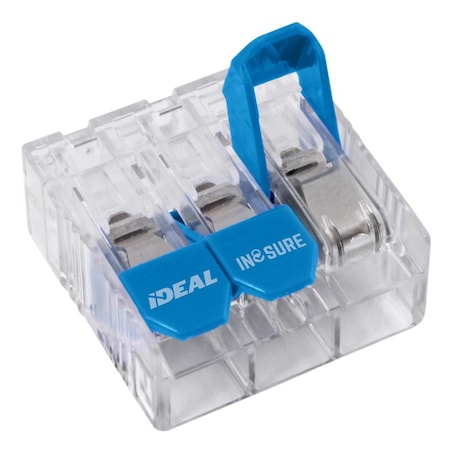 Lever Wire Connector, 10 AWG Max, 3 Port, Blue, Polycarbonate Insulation, 1, 000 V, 30 A, 1000 PK MPN:30-16L33