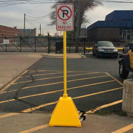 Ideal Shield® Pyramid Sign Base With Wheels & 98'H Post Blue BPB-BL-98-BL-RUBBER-CASTERS