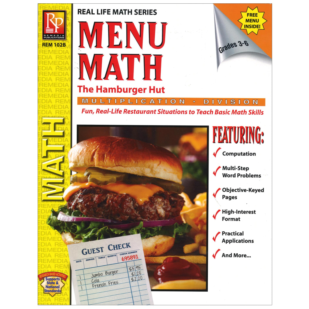 Remedia Publications Menu Math Book, The Hamburger Hut Multiplication & Division, Grade 3 To 6 MPN:REM102B