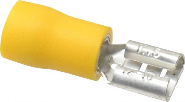 Wire Disconnect: Female, Yellow, Vinyl, 12-10 AWG, 1/4