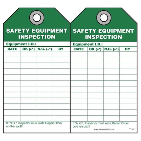 Equipment Inspection Safety Tag, PK10 MPN:KAT122AC