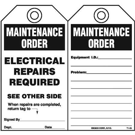 Electrical Repairs Required Tag, PK10 MPN:KAT125AC