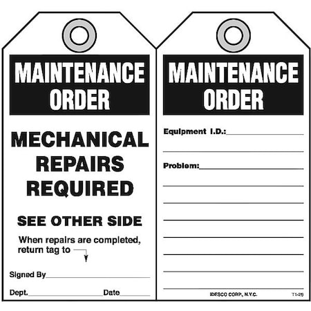Mechanical Repairs Required Tag, PK10 MPN:KAT126AC