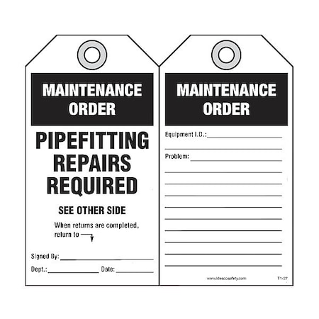Pipefitting Repairs Required Tag, PK10 MPN:KAT127AC