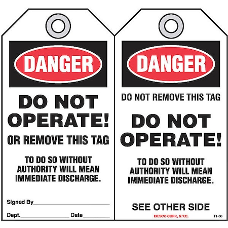 Do Not Operate Safety Tag, PK10 MPN:KAT150AC