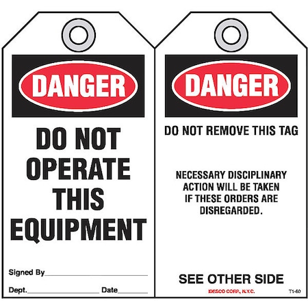 Do Not Operate This Equipment Tag, PK10 MPN:KAT160AC