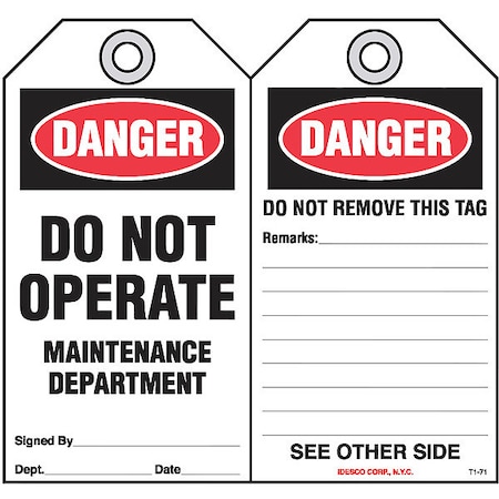 Maintenance Department Safety Tag, PK10 MPN:KAT171AC