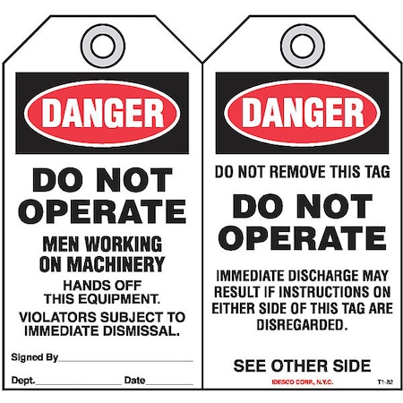 Men Working On Machinry Safety Tag, PK10 MPN:KAT182AC