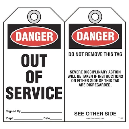 Out of Service Safety Tag, PK10 MPN:KAT198AC