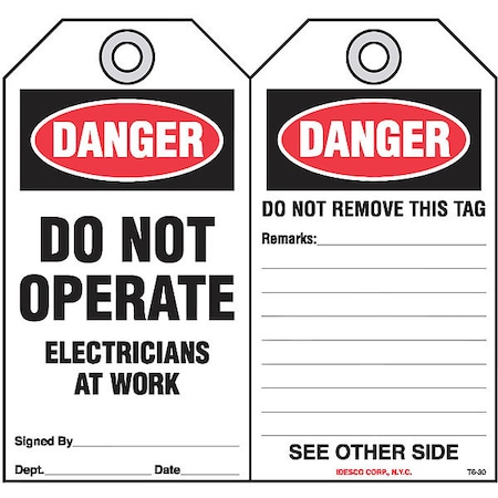 Do Not Operate, Electricians Tag, PK10 MPN:KAT630AC