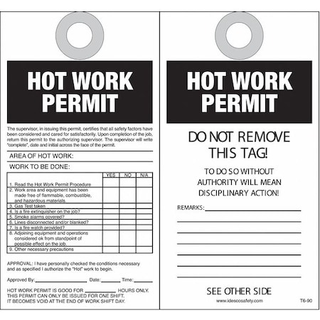 Hot Work Permit Safety Tag, PK10 MPN:KAT690AC