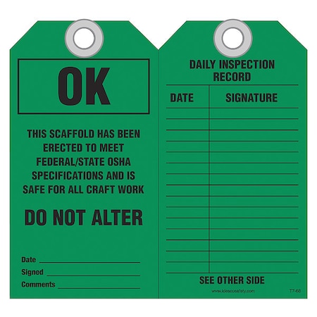 Scaffold Ok to Use Safety Tag, PK10 MPN:KAT768AC