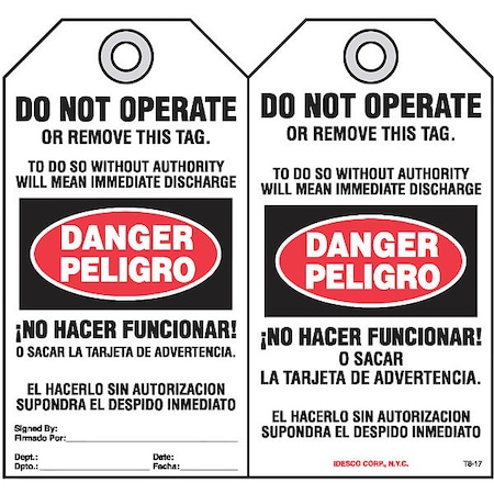 No Hacer Funcionar Safety Tag, PK10 MPN:KAT817AC