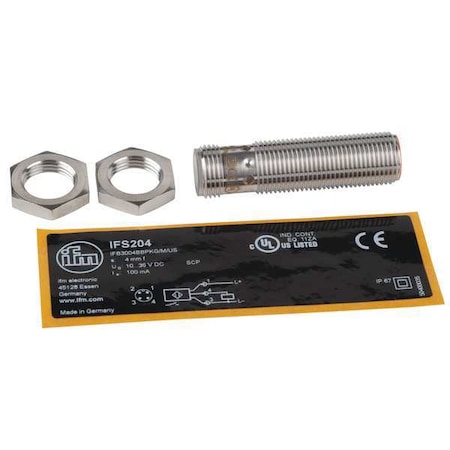 Cylindrical, Inductive Proximity Sensor, 12 mm Dia., Brass, M12, 3 Wires, Shielded MPN:IFS204