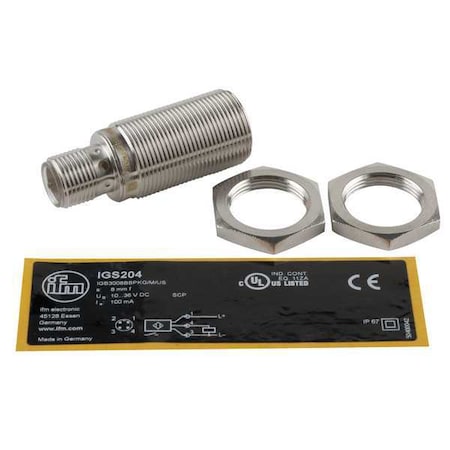 Cylindrical, Inductive Proximity Sensor, 18 mm Dia., Brass, M12, 3 Wires, Shielded MPN:IGS204