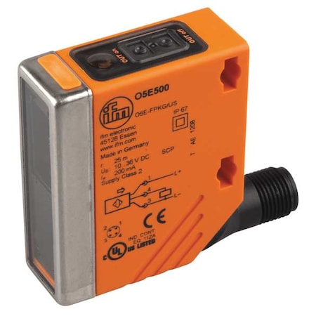 Through-Beam Photoelectric Sensor Transmitter, M12, Right Angle, Rectangular, Selectable Light On/Dark On, NPN and PNP MPN:O5S500