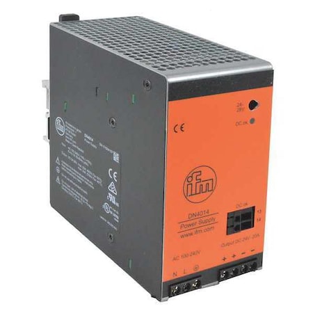 Power Supply, 100 to 240V AC, 24V DC, 480W, 20A, DIN Rail MPN:DN4014