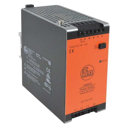 Power Supply, 380 to 480V AC, 24V DC, 240W, 10A, DIN Rail MPN:DN4033