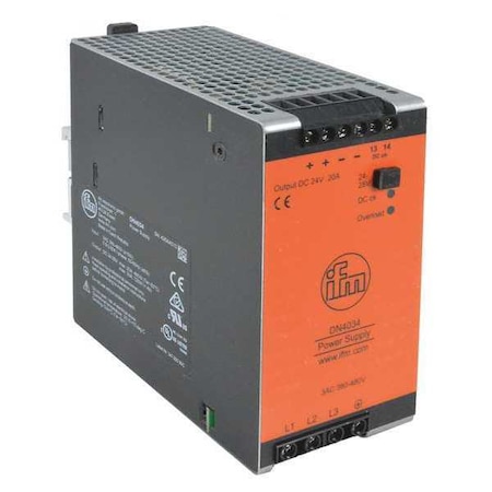 Power Supply, 380 to 480V AC, 24V DC, 480W, 20A, DIN Rail MPN:DN4034