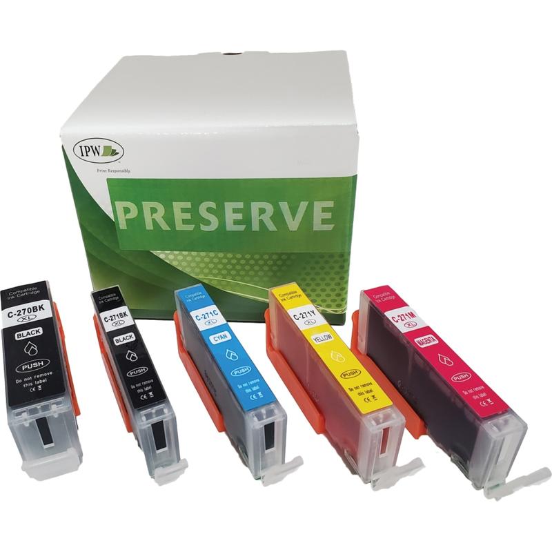IPW Preserve Remanufactured Black; Photo Black; Cyan; Magenta; Yellow High-Yield Ink Cartridge Replacement For Canon 270XL, 271XL, Pack Of 5 MPN:140-C71-ODP