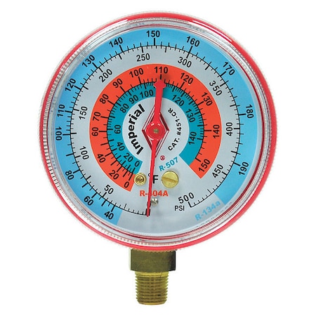 Gauge, 2-1/2 In Dia, High Side, Red, 800 psi MPN:422-CR