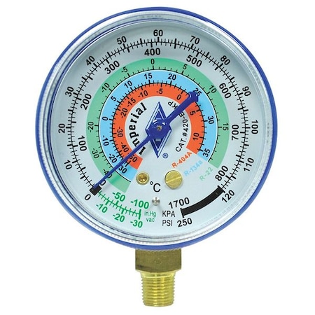 Gauge, 2-1/2 In Dia, Low Side, Blue, 250 psi MPN:424-CB