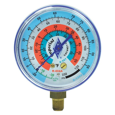 Gauge, 2-1/2 In Dia, Low Side, Blue, 350 psi MPN:451-CB