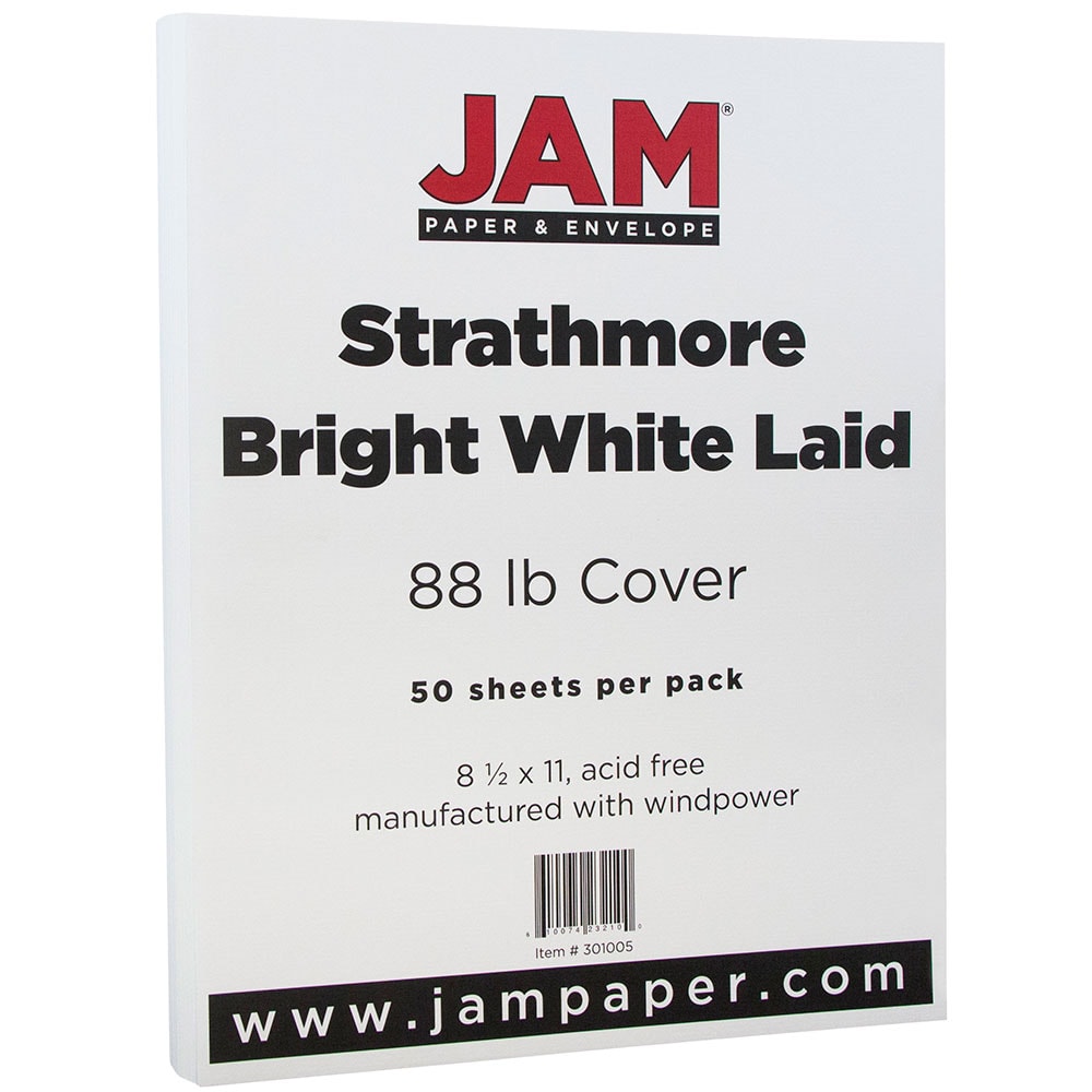JAM Paper Card Stock, Strathmore Bright White Linen, Letter (8.5in x 11in), 88 Lb, Pack Of 50 MPN:301005
