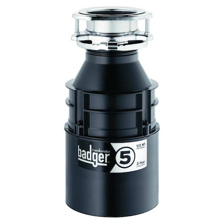 Garbage Disposal, Residential, 1/2 hp, 26 oz Grinding Capacity, 1, 725 RPM, 120 V, 6.3 A MPN:BADGER 5