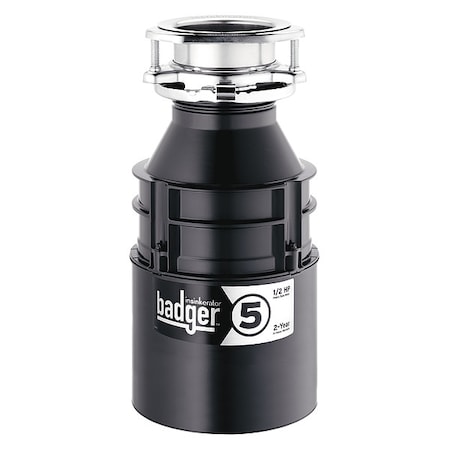 Garbage Disposal with Cord, Residential, 1/2 hp, 26 oz Grinding Capacity, 1, 725 RPM, 120 V, 6.3 A MPN:BADGER 5 WITH CORD