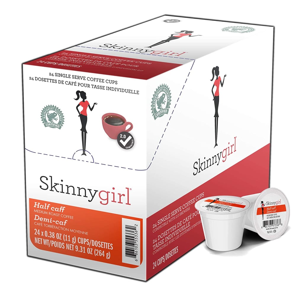 Skinnygirl Single-Serve K-Cup Coffee, Half-Caff Reduced Caffeine Medium Roast, Box Of 24 Pods MPN:SNSG5336