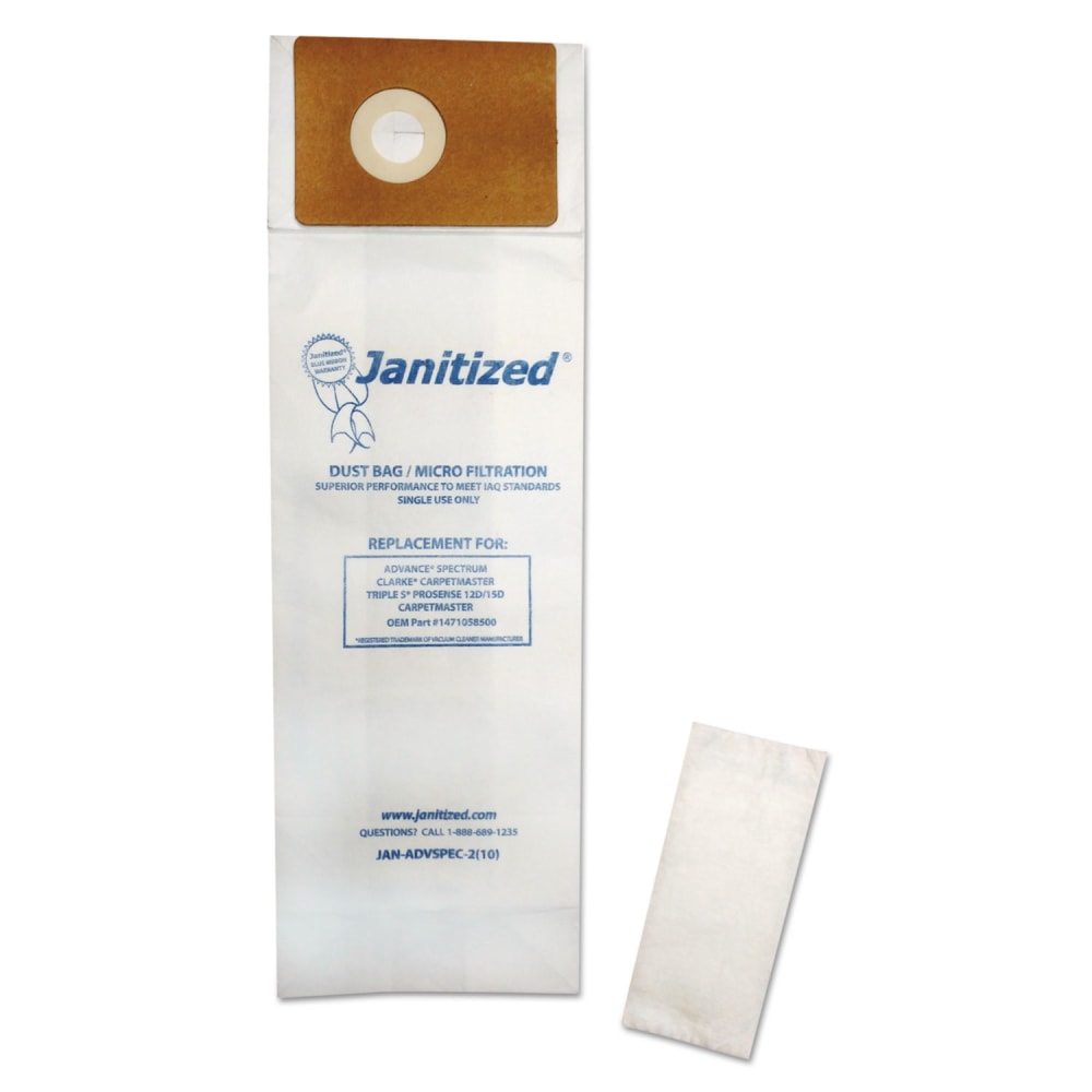 Janitized Vacuum Filter Bags Designed to Fit Advance Spectrum CarpetMaster, 100/Carton MPN:JAN-ADVSPEC-2(10)