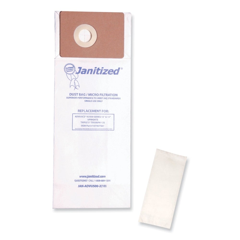Janitized Vacuum Filter Bags Designed to Fit Advance VU500/Triple S Triumph, 100/Carton MPN:JAN-ADVU500-2(10)