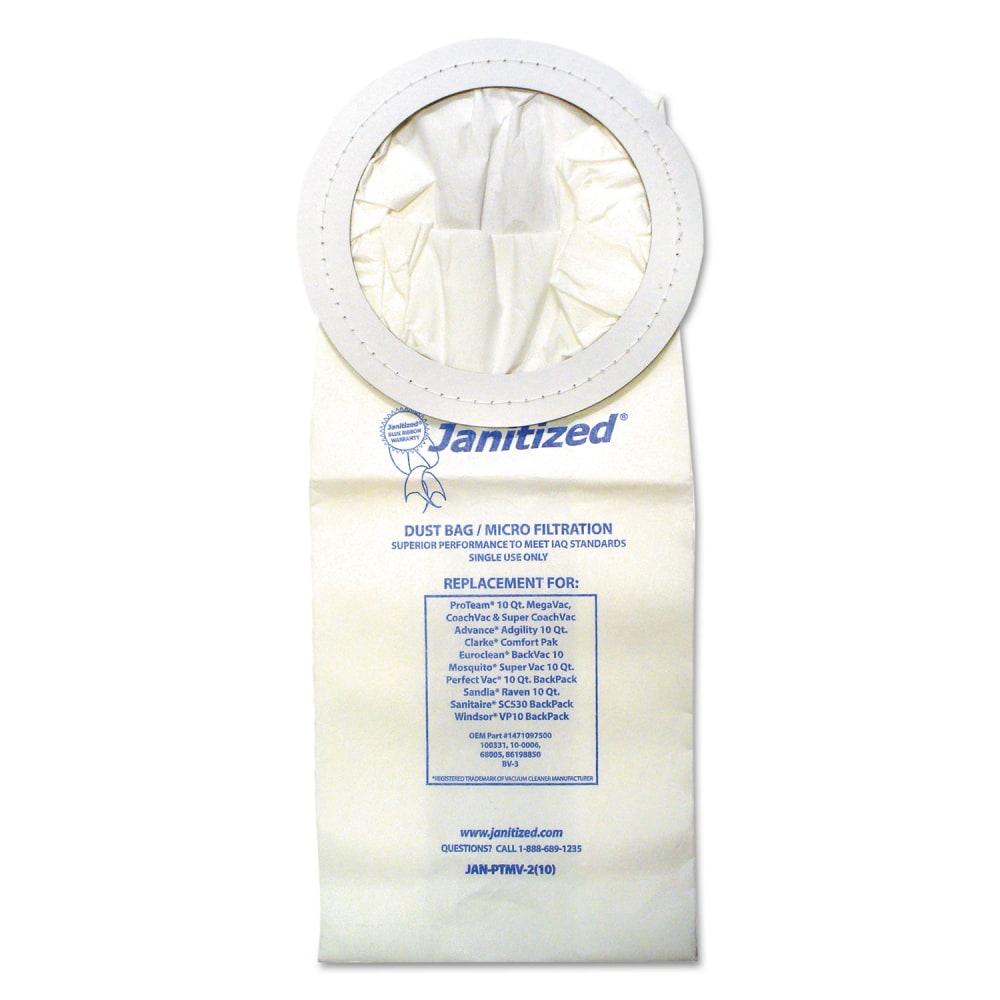 Janitized Vacuum Filters Designed to Fit Most Commercial 10 Qt. Backpack Vacs, 10/Pack MPN:JAN-PTMV-2(10)