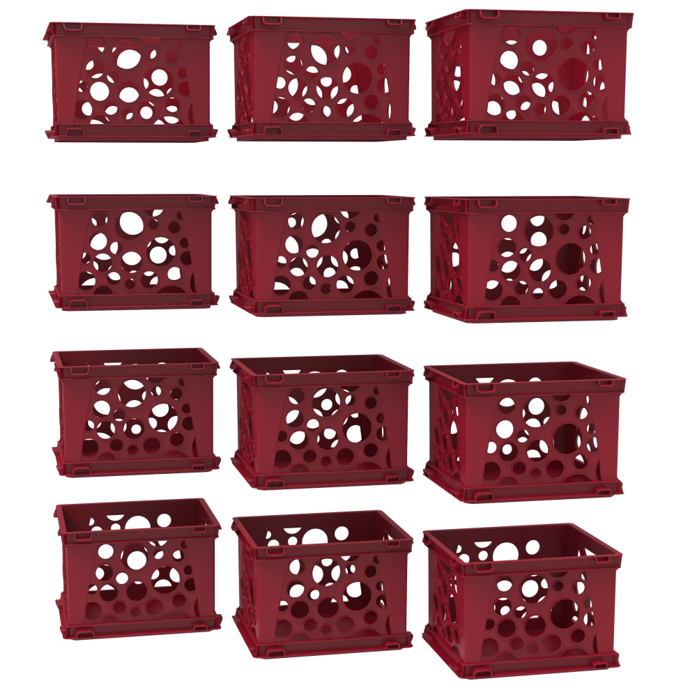 Storex Mini Crates, 6inH x 7-3/4inW x 9inD, Red, Pack Of 12 Crates MPN:STX61593U12S