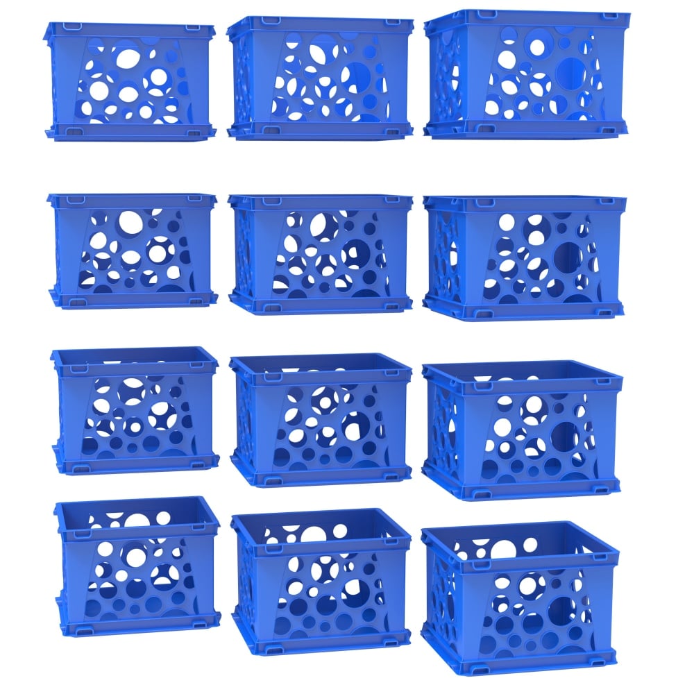 Storex Mini Crates, 6inH x 7-3/4inW x 9inD, Blue, Pack Of 12 Crates MPN:STX61595U12S