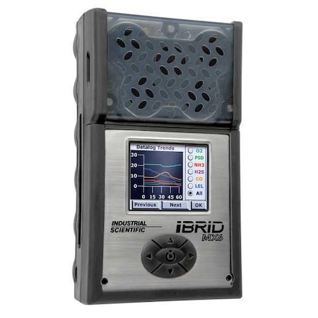 MX6 iBrid Multi-Gas Detector, IP64, Audible, Vibrating, Visual, LCD, 36 hr Battery Life MPN:MX6-K603Q201