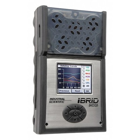 MX6 iBrid Multi-Gas Detector, IP64, Audible, Vibrating, Visual, LCD, 10.5 hr Battery Life MPN:MX6-L123Q301